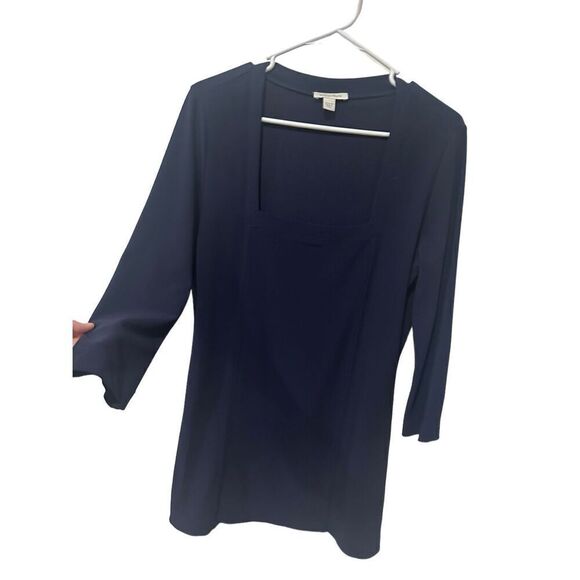 Boston Proper Square Neck Ponte Knit 3/4 Sleeve Shift Tunic Navy Blue Size M - Picture 9 of 11